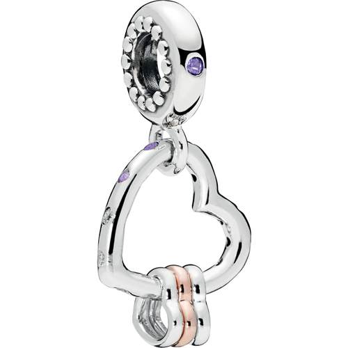Hearts Highlights Silver Hanging Charm w Mixed Crystals
