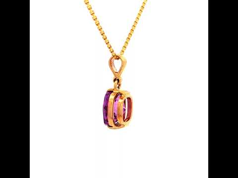 Cushion Cut Facet Natural Amythest Pendant Set in 9 Yellow Gold