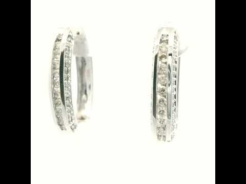 9CT W/G LONG SQUARE STYLE DIA HUGGIES W DIAS ON 3 SIDES OF EARRINGS