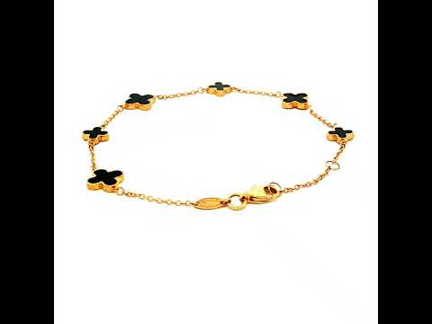 Black Enamel Clover Inspired Bracelet in Yellow Gold