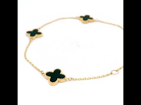 9K Yellow Gold Black Onyx Clover Bracelet
