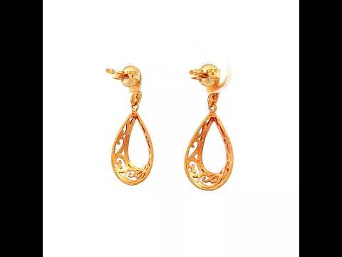Filigree Yellow Gold Teardrop Drop Earrings