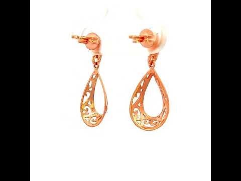 Filigree Tear Drops Earrings in Rose Gold
