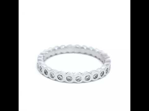 9ct WG RUB SET Dia RING. DiaS FULL SHANK SZ M