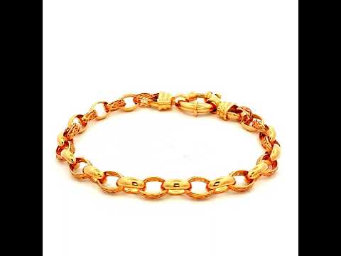 Solid Oval Filigree Belcher Bracelet in Yellow Gold