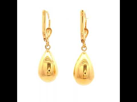 Oval Shiny Drop Earriings in Yellow Gold
