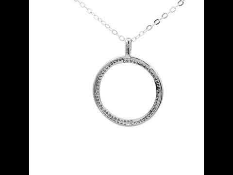 White Gold Over Silver Round Cut Diamond Circle Pendant Necklace