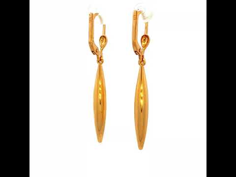Elongated Plain Drop Earrings in Yellow Gold