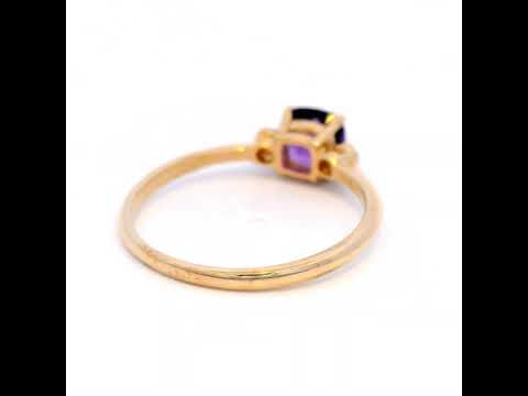 Natasha Square Amethyst and Diamond Yellow Gold Dress Ring