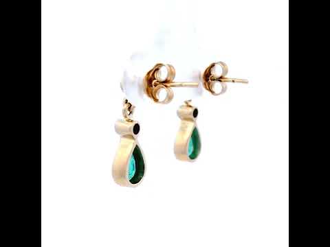Natural Emerald and Diamond Drop Earring in Yellow Gold