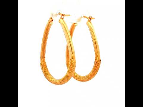 Tear Drop Hoop Earrings with Mesh Etching in Yellow Gold