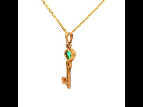 Cultivated Emerald Key Pendant in Yellow Gold