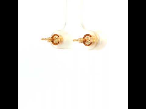 White Round Freshwater Pearl 8mm Earrings in Yellow Gold