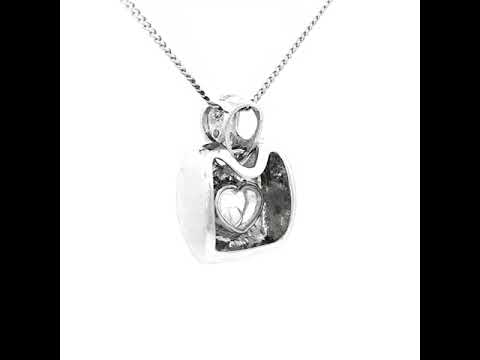 Square Single Diamond Heart Pendant in White Gold