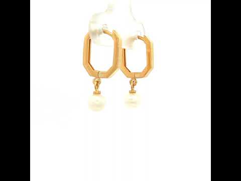 Round Pearl Drop Earrings in Yellow Gold