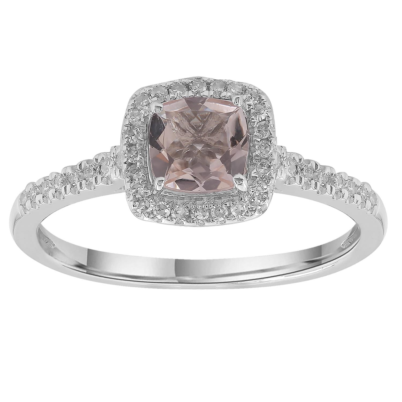 Morganite Ring With 0.15CT Diamonds In 9K White Gold