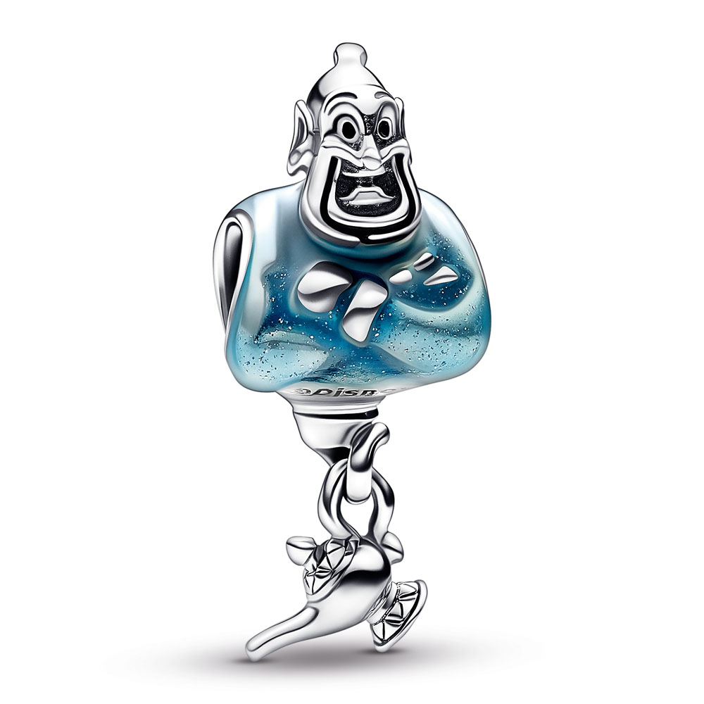 Disney Aladdin Genie sterling silver charm with black, glittery blue and transparent enamel