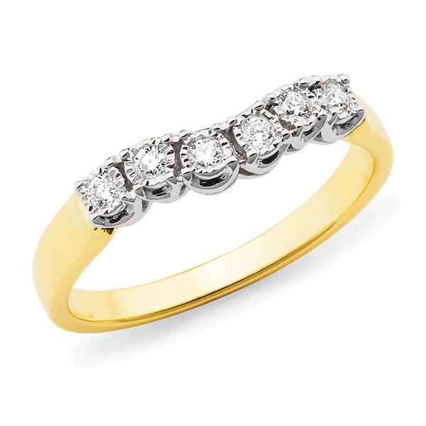 9ct Yellow &amp; White Gold Diamond Claw Set Fitted Anniversary Ring