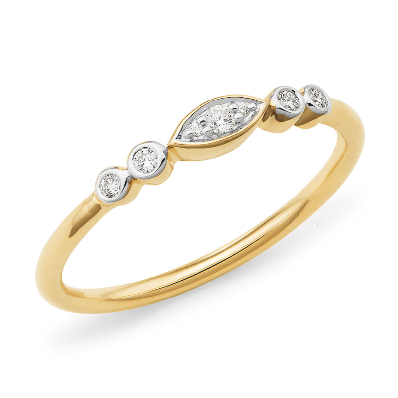 Bezel Top & Bead Set Centre Ring in 9ct Yellow Gold