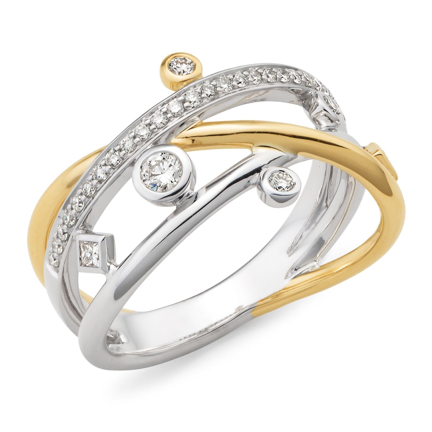 9ct Two-Tone Gold Diamond Bezel Bead Set Ring