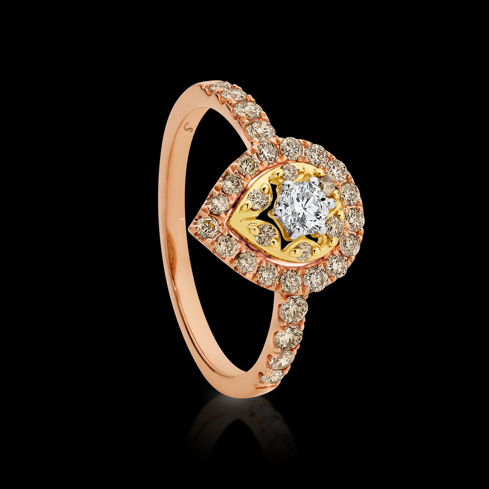Dreamtime Maali Diamond Double Halo Pear Ring in 9ct Rose Gold