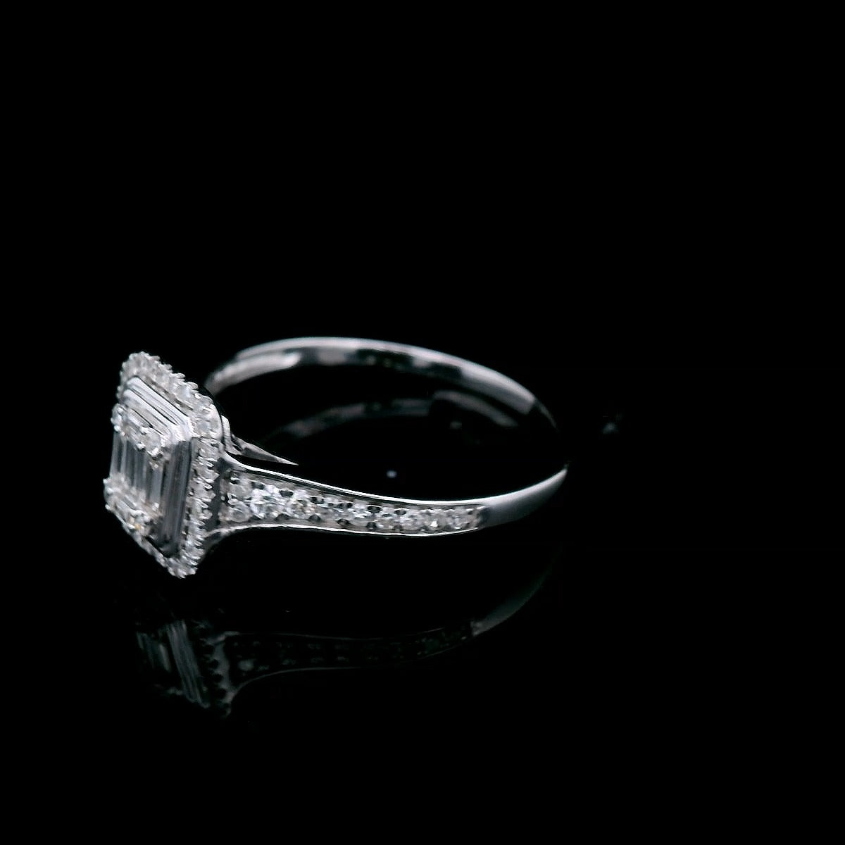 9ct White Gold Diamond Rectangle Halo Ring