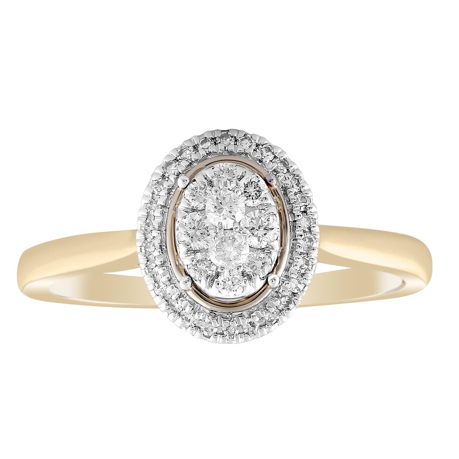 9ct Yellow Gold Diamond Halo Set Engagement Ring with 0.25 ct Diamonds