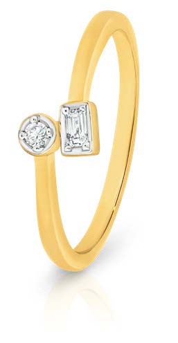 Baguette and Round Brilliant Cut Diamond Set Ring in 9ct Gold