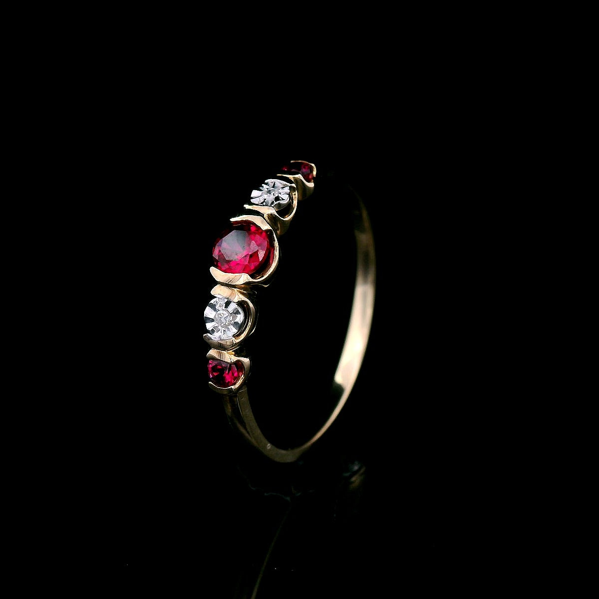 9 Carat Yellow Gold Created Ruby &amp; Diamond Ring