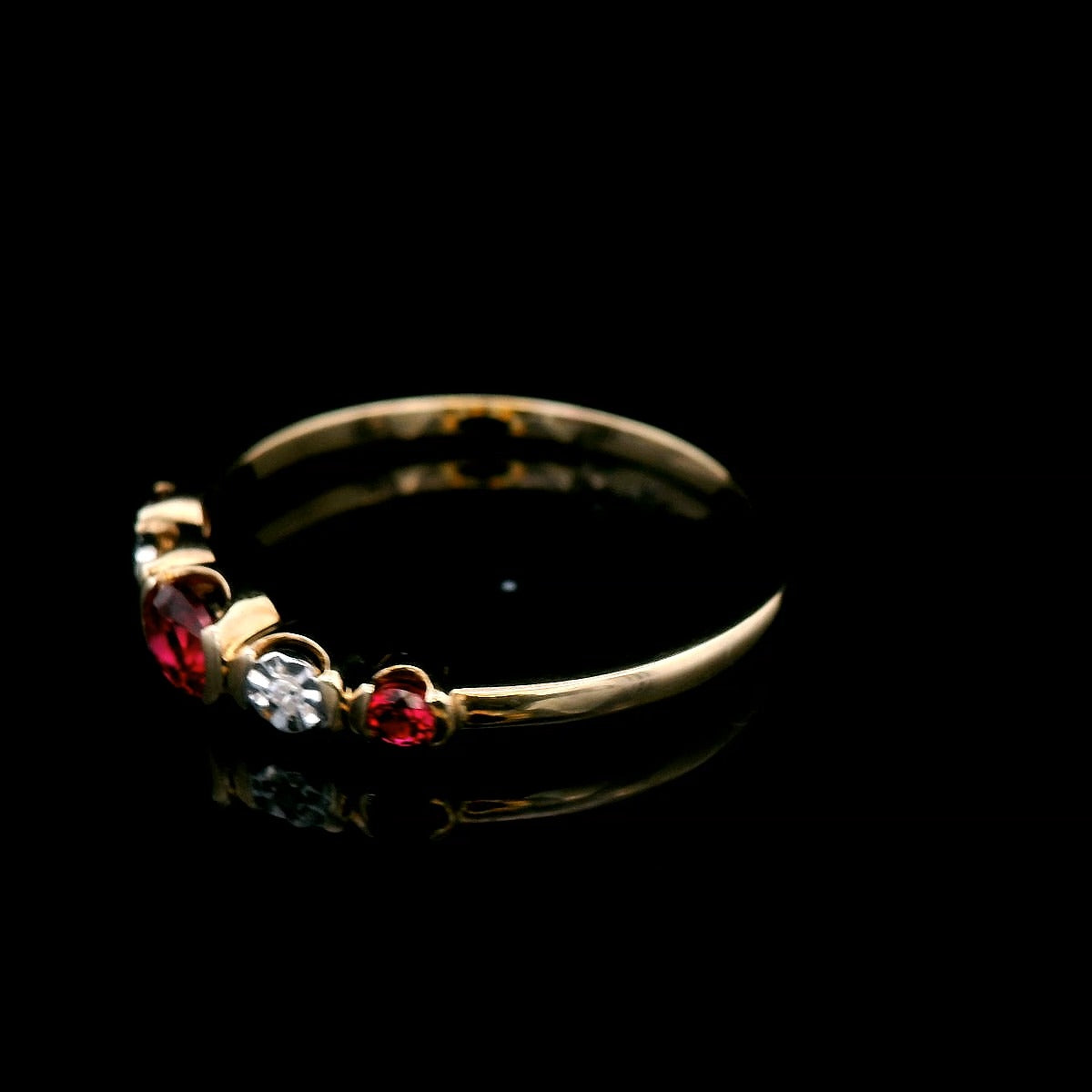 9 Carat Yellow Gold Created Ruby & Diamond Ring