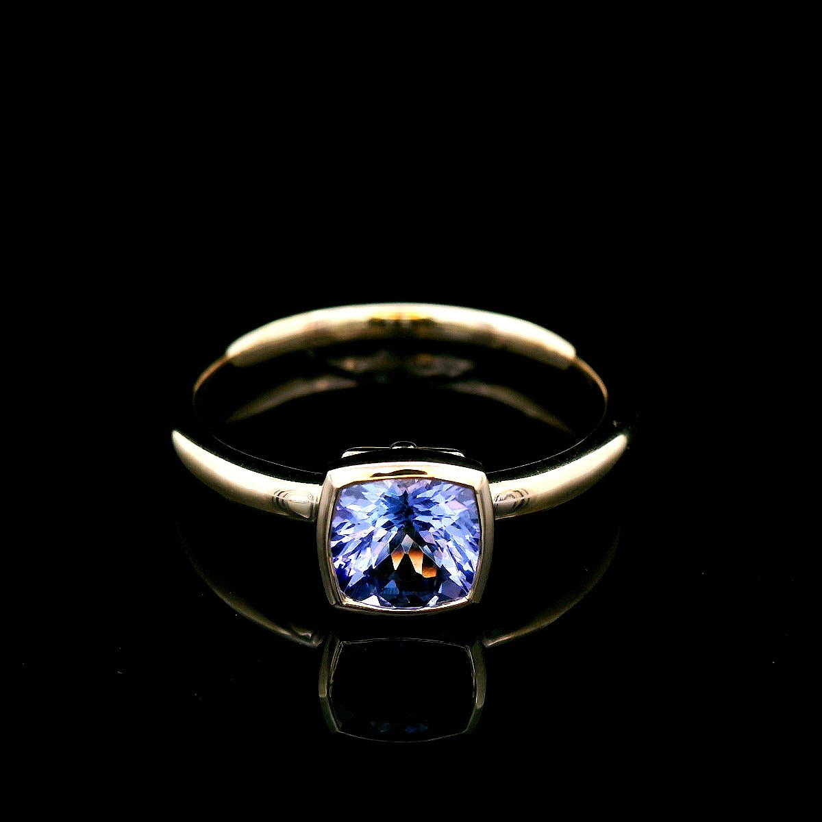 Tanzanite Cusion Coloured Stone Ring in 9ct Yellow Gold