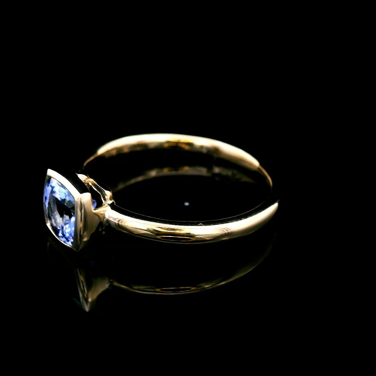 Tanzanite Cusion Coloured Stone Ring in 9ct Yellow Gold