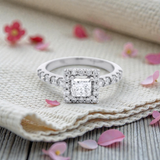 Square Shaped Diamond with Shoulder Set in White Gold