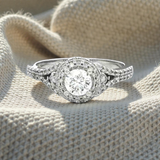 Double Halo Diamond with Diamond Shoulder Set in White Gold