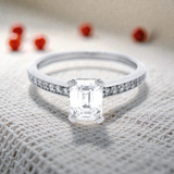 Emerald Cut Diamond with Shoulder Set Diamond in White Gold