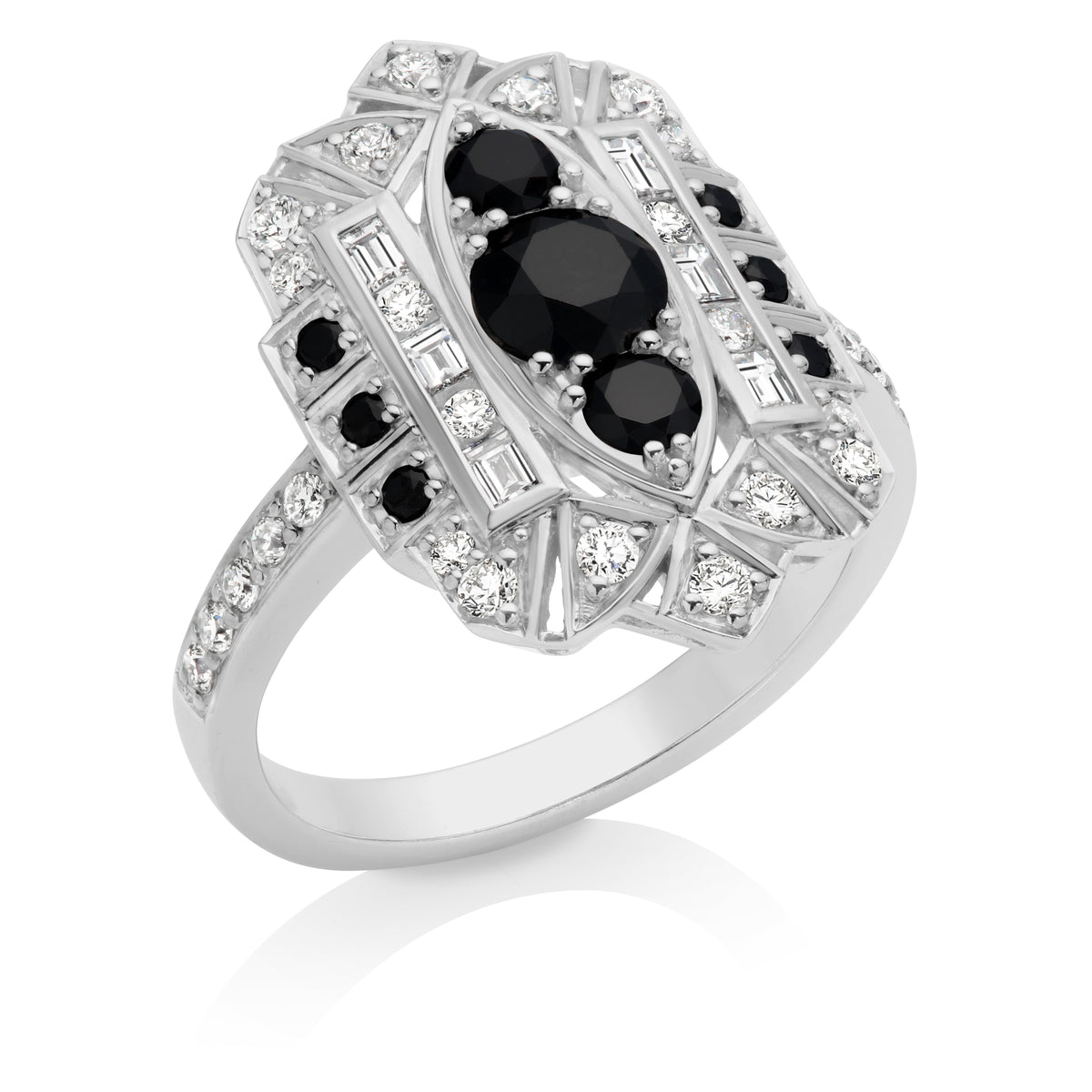 Art Deco Style Black &amp; White Diamond Set Dress Ring