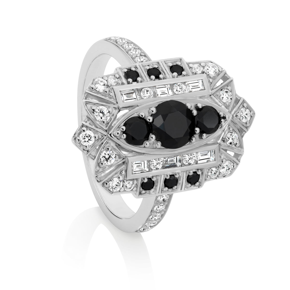 Art Deco Style Black & White Diamond Set Dress Ring