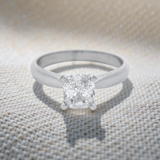 Cushion Cut Diamond set in 4 Claw White Gold Ring
