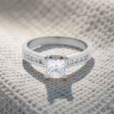 Princess Cut Shoulder Stone Side Engagement Ring in White Gold