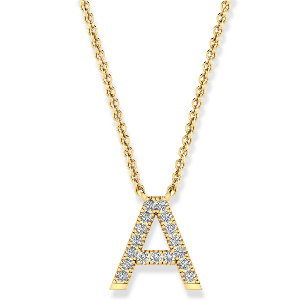 Diamond Set &quot;A&quot; Initial Necklace in 9 carat Yellow Gold