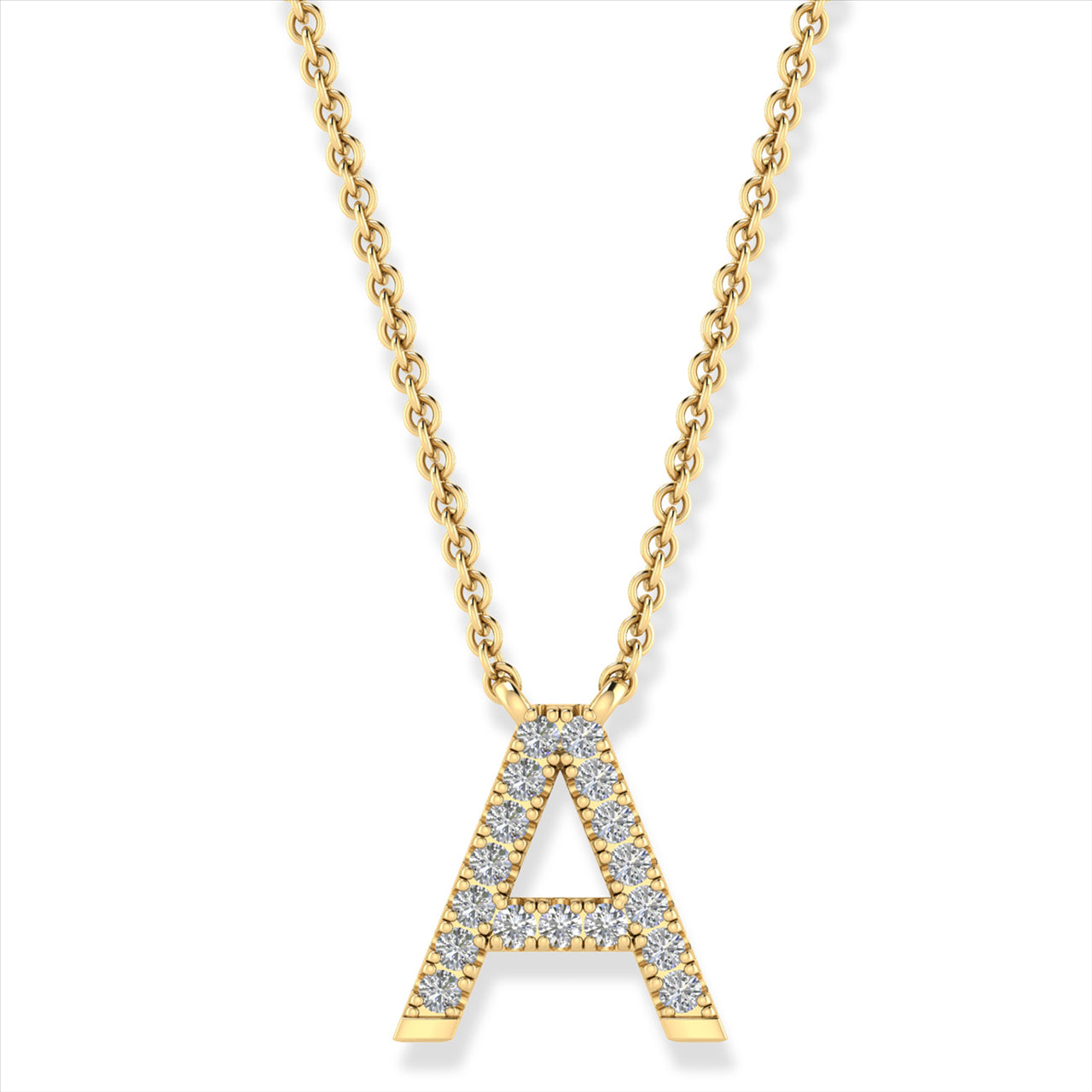 Diamond Set "A" Initial Necklace in 9 carat Yellow Gold