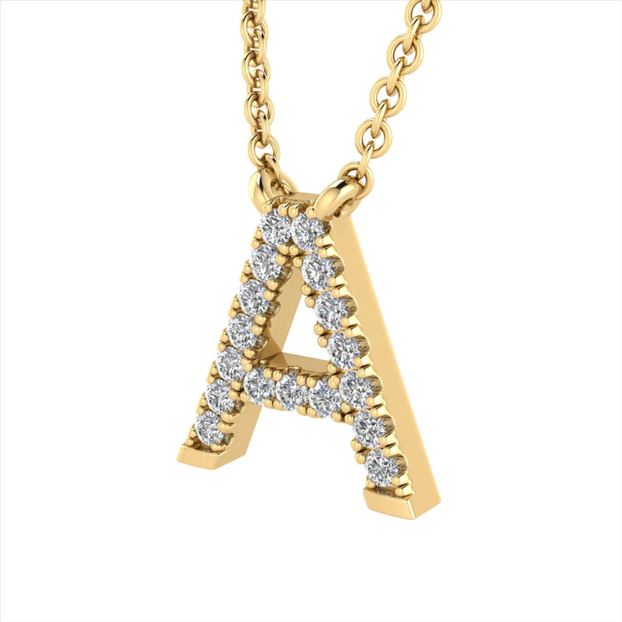 Diamond Set "A" Initial Necklace in 9 carat Yellow Gold