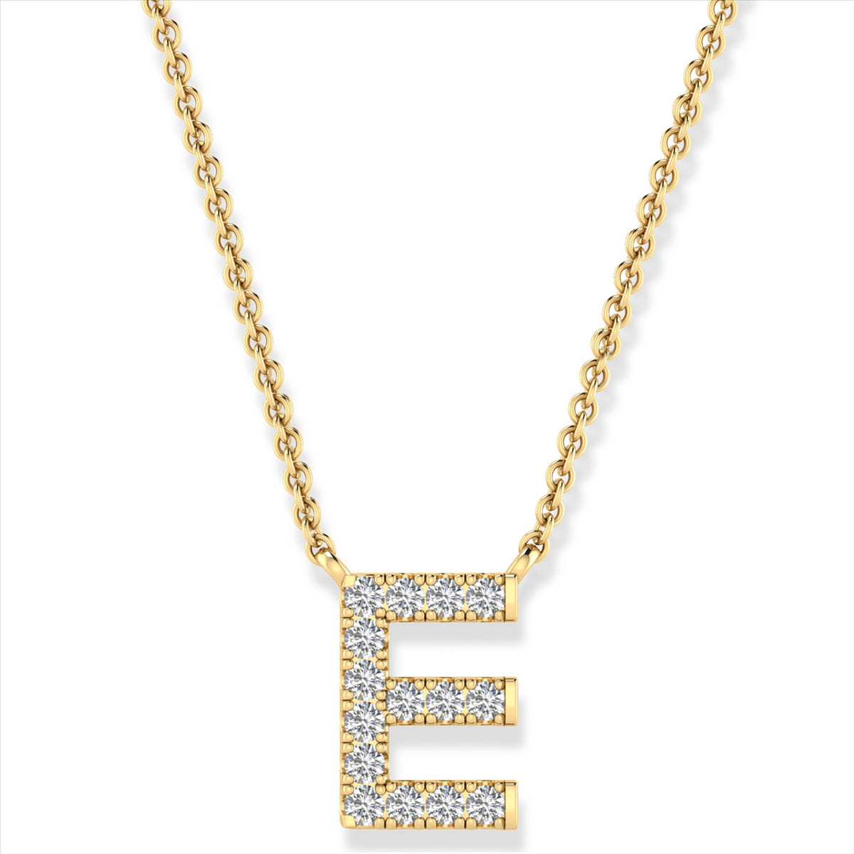 Diamond Set &quot;E&quot; Initial Necklace in 9 carat Yellow Gold