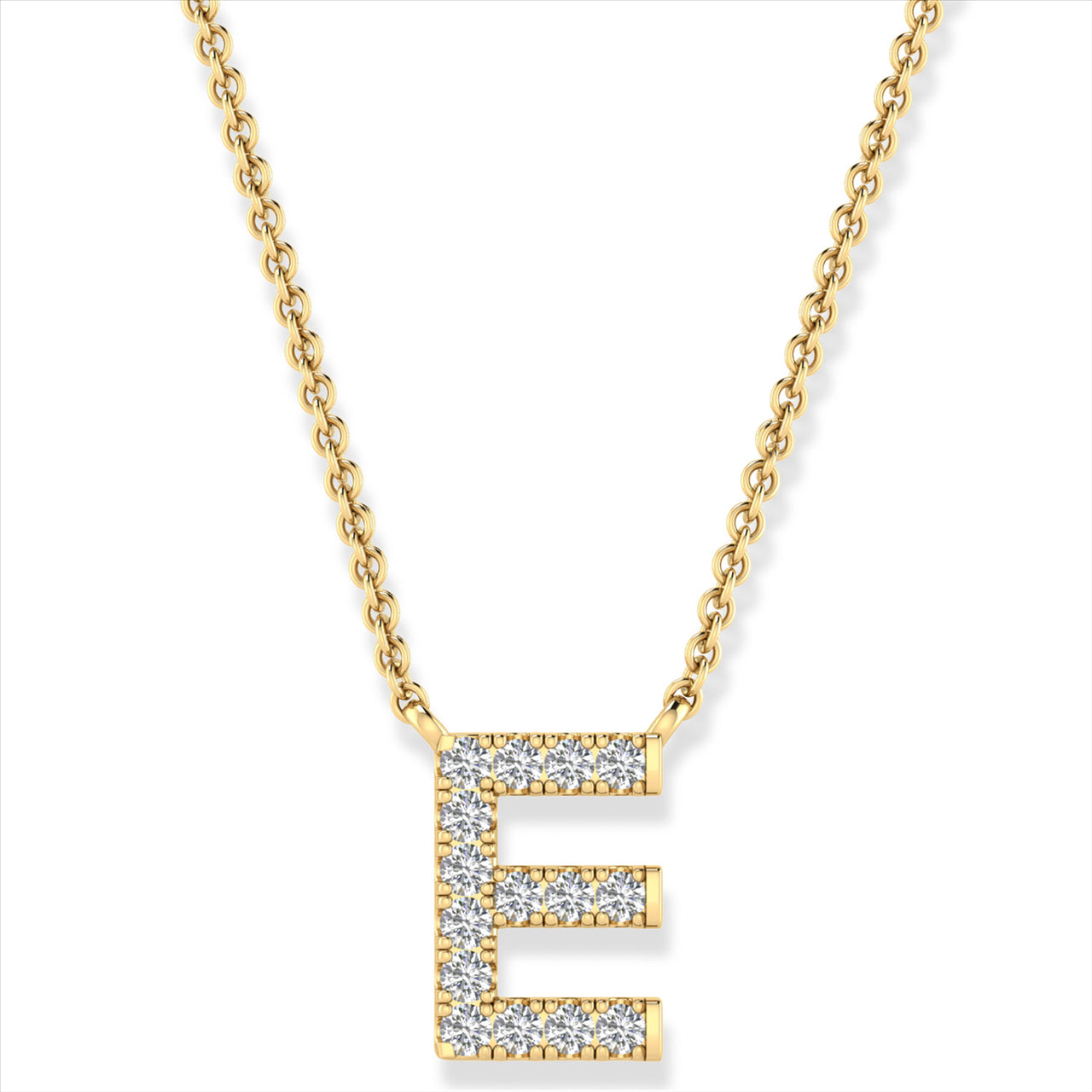 Diamond Set "E" Initial Necklace in 9 carat Yellow Gold