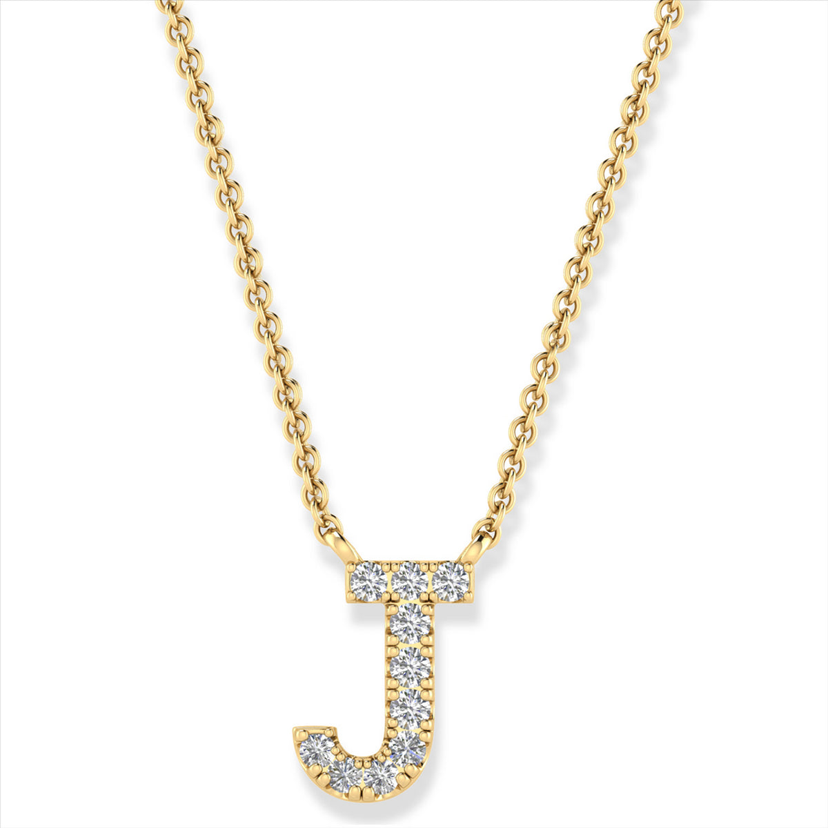 Diamond Set &quot;J&quot; Initial Necklace in 9 carat Yellow Gold