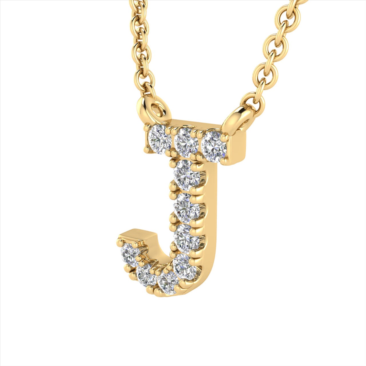 Diamond Set "J" Initial Necklace in 9 carat Yellow Gold