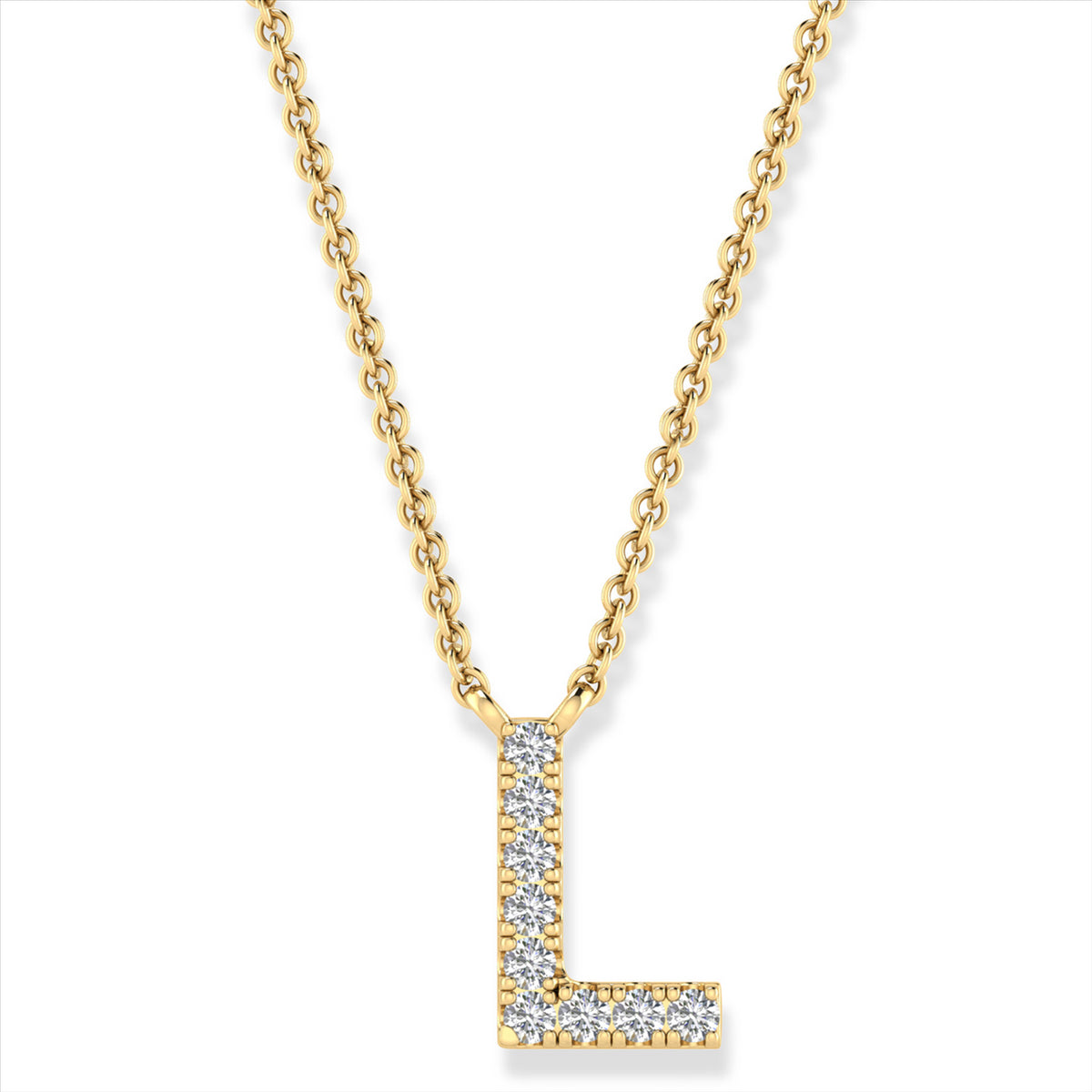 Diamond Set &quot;L&quot; Initial Necklace in 9 carat Yellow Gold