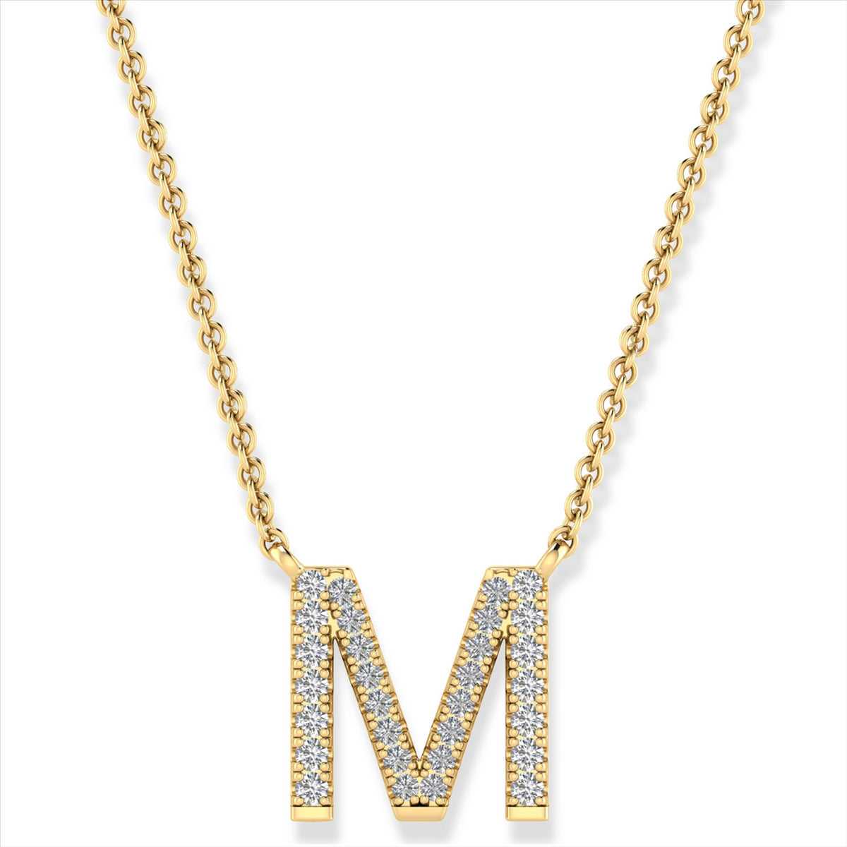 Diamond Set &quot;M&quot; Initial Necklace in 9 carat Yellow Gold
