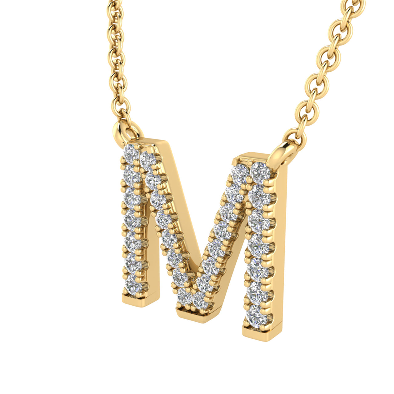 Diamond Set "M" Initial Necklace in 9 carat Yellow Gold