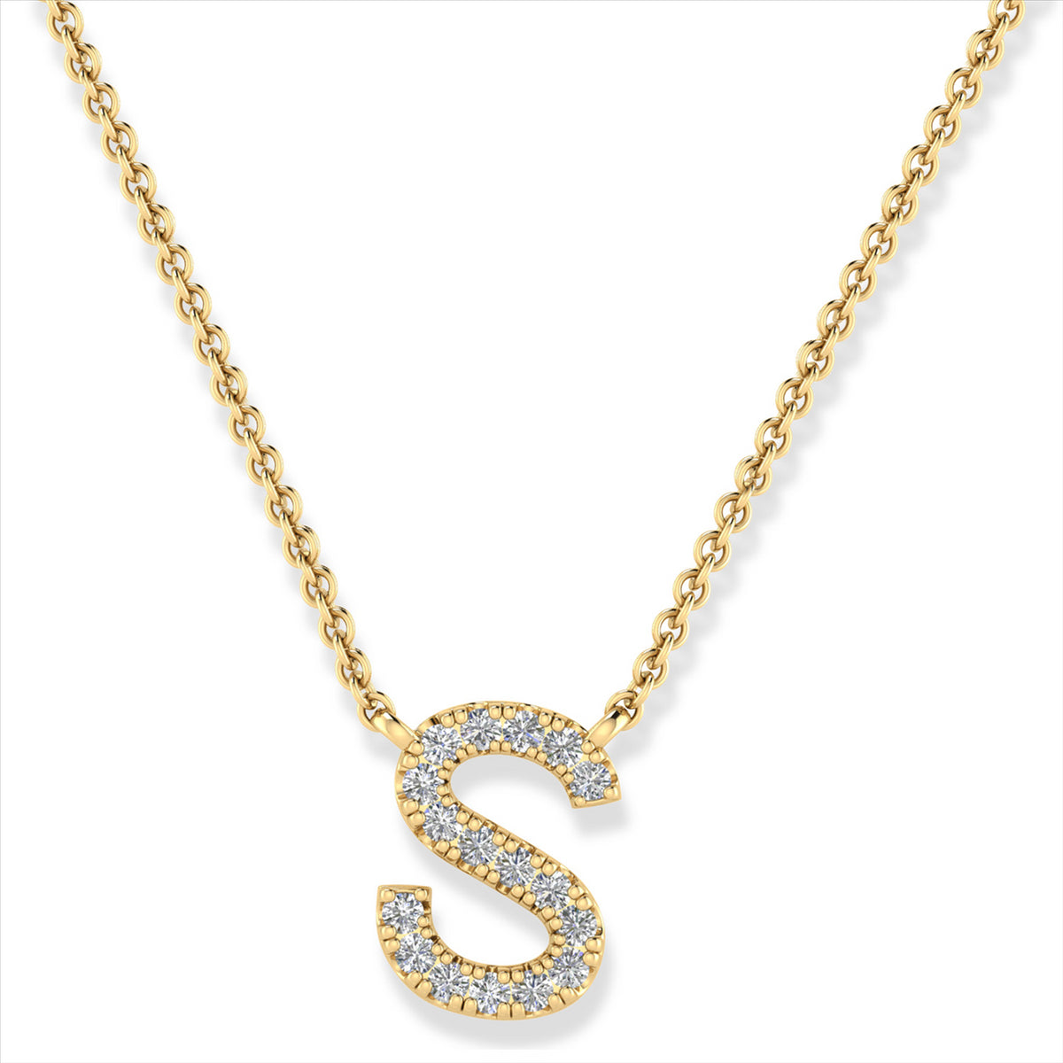 Diamond Set &quot;S&quot; Initial Necklace in 9 carat Yellow Gold